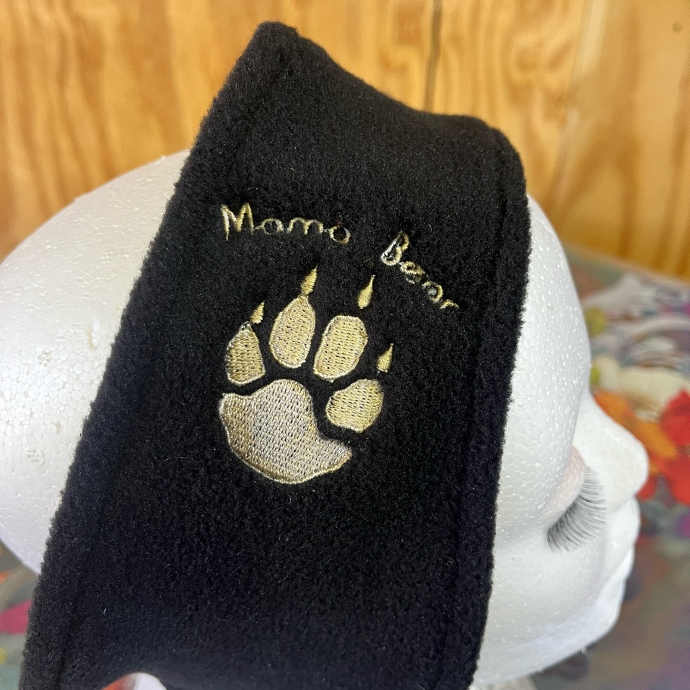 NEW Embroidered Fleece Headband in Black with Mama Bear design